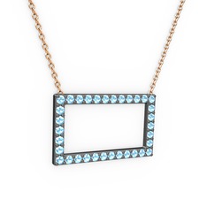 Dikdörtgen Kolye - Akuamarin 925 ayar siyah rodyum kaplama gümüş kolye (40 cm gümüş rolo zincir) #1fn1e0e