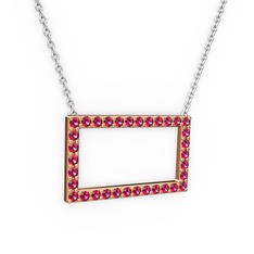 Dikdörtgen Kolye - Rodolit garnet 925 ayar rose altın kaplama gümüş kolye (40 cm gümüş rolo zincir) #1gni093