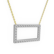 Dikdörtgen Kolye - Swarovski 18 ayar beyaz altın kolye (40 cm altın rolo zincir) #1gy9ema