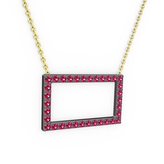 Rodolit garnet 925 ayar siyah rodyum kaplama gümüş kolye (40 cm altın rolo zincir)