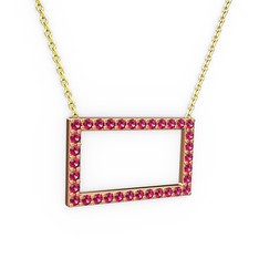 Dikdörtgen Kolye - Rodolit garnet 14 ayar rose altın kolye (40 cm altın rolo zincir) #1hfpf8k