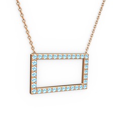 Akuamarin 925 ayar rose altın kaplama gümüş kolye (40 cm gümüş rolo zincir)