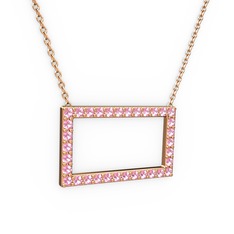 Pembe kuvars 18 ayar rose altın kolye (40 cm rose altın rolo zincir)