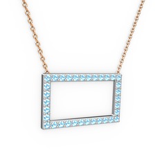 Akuamarin 14 ayar beyaz altın kolye (40 cm gümüş rolo zincir)