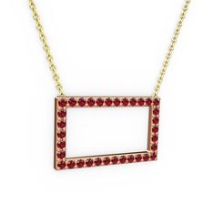 Dikdörtgen Kolye - Garnet 18 ayar rose altın kolye (40 cm altın rolo zincir) #1n3v4mx
