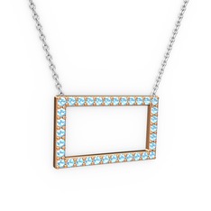 Dikdörtgen Kolye - Akuamarin 925 ayar rose altın kaplama gümüş kolye (40 cm beyaz altın rolo zincir) #1o0p68n