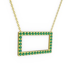 Dikdörtgen Kolye - Yeşil kuvars 925 ayar altın kaplama gümüş kolye (40 cm altın rolo zincir) #1oj07j5