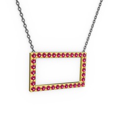 Dikdörtgen Kolye - Rodolit garnet 925 ayar altın kaplama gümüş kolye (40 cm gümüş rolo zincir) #1sdatwq