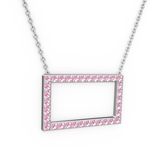 Dikdörtgen Kolye - Pembe kuvars 925 ayar gümüş kolye (40 cm beyaz altın rolo zincir) #1smyvjz