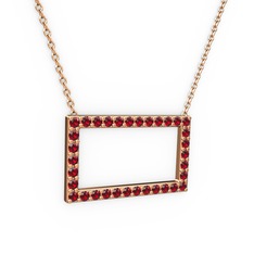 Dikdörtgen Kolye - Garnet 18 ayar rose altın kolye (40 cm rose altın rolo zincir) #1t5sfbc