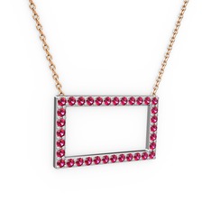 Rodolit garnet 925 ayar gümüş kolye (40 cm rose altın rolo zincir)