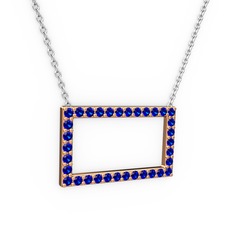 Lab safir 14 ayar rose altın kolye (40 cm beyaz altın rolo zincir)