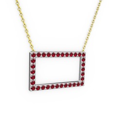 Dikdörtgen Kolye - Garnet 14 ayar beyaz altın kolye (40 cm altın rolo zincir) #1x3696m