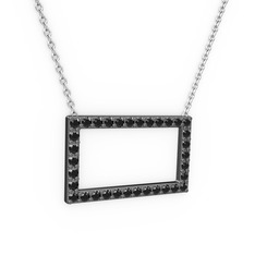 Dikdörtgen Kolye - Siyah zirkon 925 ayar siyah rodyum kaplama gümüş kolye (40 cm beyaz altın rolo zincir) #1yphu4e