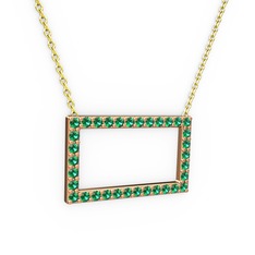 Dikdörtgen Kolye - Yeşil kuvars 14 ayar rose altın kolye (40 cm altın rolo zincir) #35girp