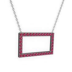 Dikdörtgen Kolye - Rodolit garnet 925 ayar siyah rodyum kaplama gümüş kolye (40 cm beyaz altın rolo zincir) #3dypq2
