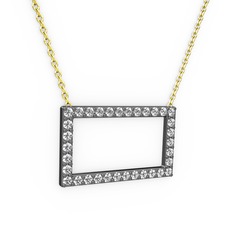 Dikdörtgen Kolye - Beyaz zirkon 925 ayar siyah rodyum kaplama gümüş kolye (40 cm gümüş rolo zincir) #7yv1k5