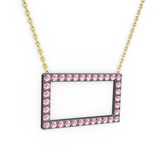 Dikdörtgen Kolye - Pembe kuvars 925 ayar siyah rodyum kaplama gümüş kolye (40 cm altın rolo zincir) #8q1yv8