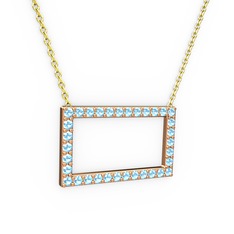 Akuamarin 18 ayar rose altın kolye (40 cm altın rolo zincir)