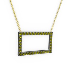 Dikdörtgen Kolye - Peridot 925 ayar siyah rodyum kaplama gümüş kolye (40 cm gümüş rolo zincir) #fw51eu