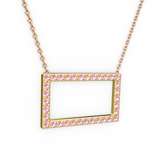 Pembe kuvars 8 ayar altın kolye (40 cm rose altın rolo zincir)