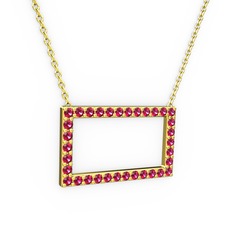 Dikdörtgen Kolye - Rodolit garnet 18 ayar altın kolye (40 cm altın rolo zincir) #hoakjm