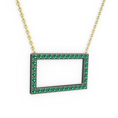 Dikdörtgen Kolye - Yeşil kuvars 925 ayar siyah rodyum kaplama gümüş kolye (40 cm altın rolo zincir) #hojaf7