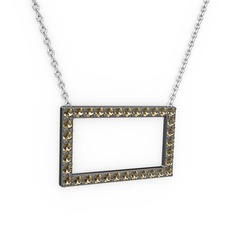 Dikdörtgen Kolye - Dumanlı kuvars 925 ayar siyah rodyum kaplama gümüş kolye (40 cm beyaz altın rolo zincir) #j2bx6l