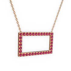 Dikdörtgen Kolye - Rodolit garnet 8 ayar rose altın kolye (40 cm rose altın rolo zincir) #jffqae