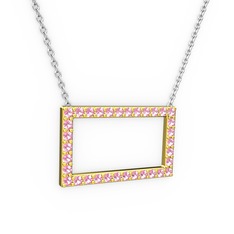 Pembe kuvars 18 ayar altın kolye (40 cm beyaz altın rolo zincir)