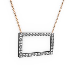Swarovski 925 ayar siyah rodyum kaplama gümüş kolye (40 cm rose altın rolo zincir)