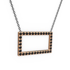 Dikdörtgen Kolye - Siyah zirkon 18 ayar rose altın kolye (40 cm gümüş rolo zincir) #o36wmm