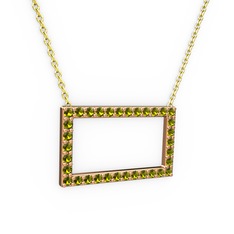 Dikdörtgen Kolye - Peridot 14 ayar rose altın kolye (40 cm altın rolo zincir) #oaqn3e