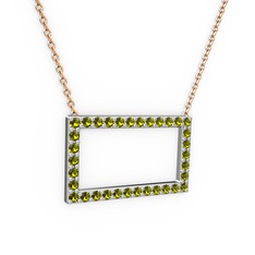 Dikdörtgen Kolye - Peridot 18 ayar beyaz altın kolye (40 cm rose altın rolo zincir) #qjnvc