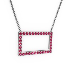Rodolit garnet 14 ayar beyaz altın kolye (40 cm gümüş rolo zincir)