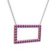 Ametist 14 ayar rose altın kolye (40 cm beyaz altın rolo zincir)