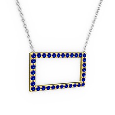 Lab safir 18 ayar altın kolye (40 cm beyaz altın rolo zincir)