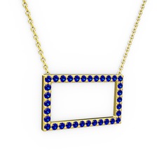 Lab safir 18 ayar altın kolye (40 cm gümüş rolo zincir)