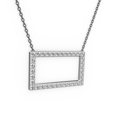 Dikdörtgen Kolye - Swarovski 8 ayar beyaz altın kolye (40 cm gümüş rolo zincir) #xoqguq