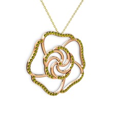 Taşlı Gül Kolye - Peridot 18 ayar rose altın kolye (40 cm gümüş rolo zincir) #11n5roa