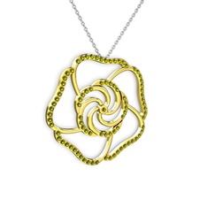 Taşlı Gül Kolye - Peridot 18 ayar altın kolye (40 cm beyaz altın rolo zincir) #14m0rdm