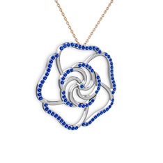 Lab safir 925 ayar gümüş kolye (40 cm rose altın rolo zincir)