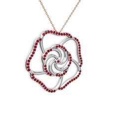 Garnet 18 ayar beyaz altın kolye (40 cm rose altın rolo zincir)