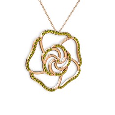 Taşlı Gül Kolye - Peridot 14 ayar rose altın kolye (40 cm rose altın rolo zincir) #162j80m