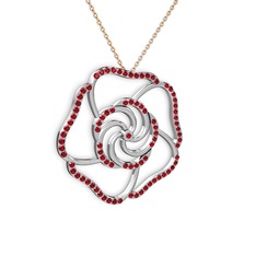 Garnet 14 ayar beyaz altın kolye (40 cm rose altın rolo zincir)