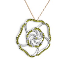 Peridot 14 ayar beyaz altın kolye (40 cm gümüş rolo zincir)