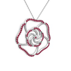 Taşlı Gül Kolye - Rodolit garnet 14 ayar beyaz altın kolye (40 cm beyaz altın rolo zincir) #16y8vh3