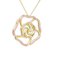 Taşlı Gül Kolye - Pembe kuvars 925 ayar altın kaplama gümüş kolye (40 cm altın rolo zincir) #17342lm