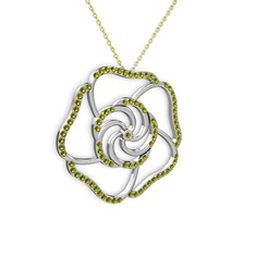 Taşlı Gül Kolye - Peridot 925 ayar gümüş kolye (40 cm altın rolo zincir) #17go8cr