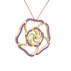 Taşlı Gül Kolye - Ametist 8 ayar altın kolye (40 cm gümüş rolo zincir) #17uo8l7